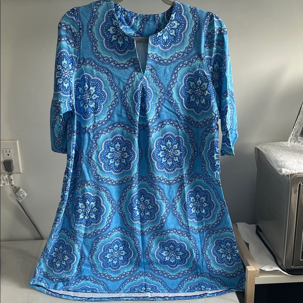 Coolibar Blue Patterned Midi Dress